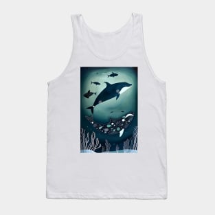 Orcas in the Deep Ocean - Inuit Art Tank Top